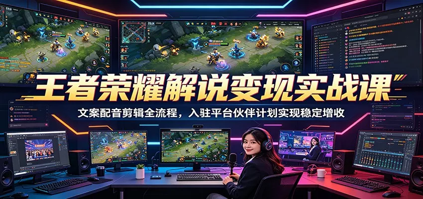 王者荣耀解说变现实战课：文案配音剪辑全流程，入驻平台伙伴计划实现稳定增收 - 轻创社