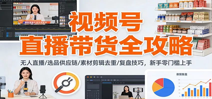 视频号直播带货全攻略：无人直播/选品供应链/素材剪辑去重/复盘技巧，零门槛上手 - 轻创社