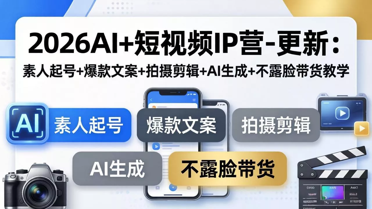 2026AI+短视频IP营-更新:素人起号+爆款文案+拍摄剪辑+AI生成+不露脸带货教学 2026AI+短视频IP营-更新:素人起号+爆款文案+拍摄剪辑+AI生成+不露脸带货教学