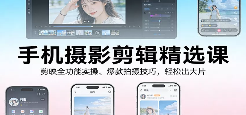 手机摄影剪辑精选课：剪映全功能实操、爆款拍摄技巧，轻松出大片 - 轻创社