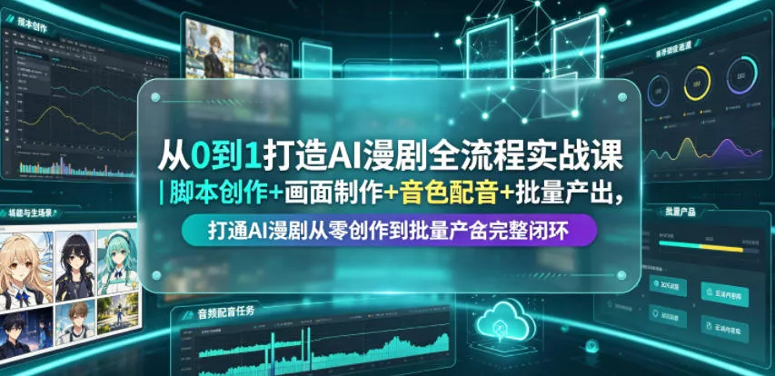 从0到1打造AI漫剧全流程实战课｜脚本创作+画面制作+音色配音+批量产出，打通AI漫剧从零创作到批量量产完整闭环 - 轻创社