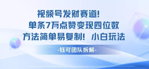 视频号发财赛道单条7W点赞变现四位数方法简单易复制小白玩法 - 轻创社