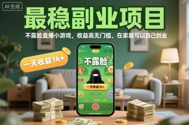 最稳副业项目，不露脸直播小游戏，收益高无门槛，一天收益1k+，在家就可以自己创业【揭秘】 - 轻创社