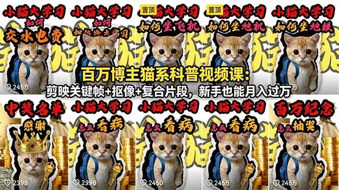 百万博主猫系科普视频课：剪映关键帧+抠像+复合片段，新手也能月入过万 - 轻创社