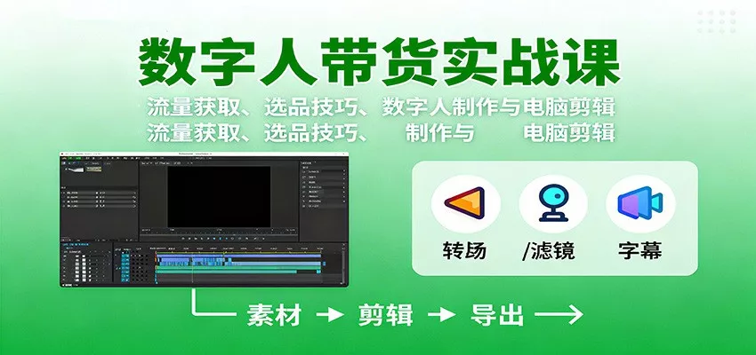 数字人变现实战课：流量获取、选品技巧、数字人制作与电脑剪辑 - 轻创社