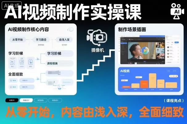 AI视频制作实操课，从零开始，内容由浅入深，全面细致 - 轻创社