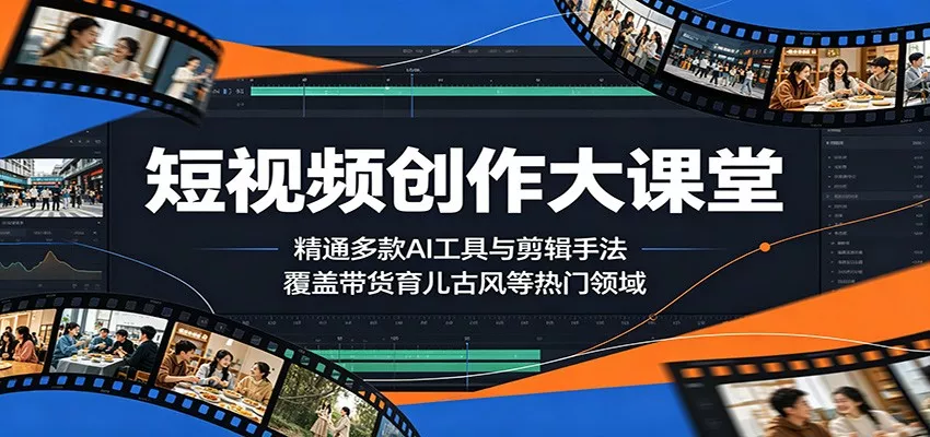 短视频创作大课堂：精通多款AI工具与剪辑手法，覆盖带货、育儿、古风等热门领域 - 轻创社