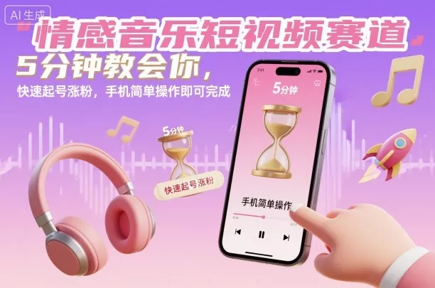情感音乐短视频赛道，5分钟教会你，快速起号涨粉，手机简单操作即可完成 - 轻创社
