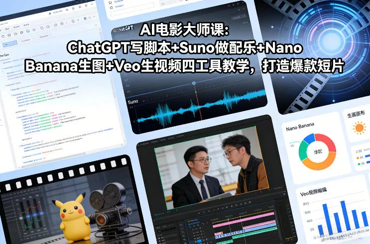 AI电影大师课：ChatGPT写脚本+Suno做配乐+Nano Banana生图+Veo生视频，打造爆款短片 - 轻创社