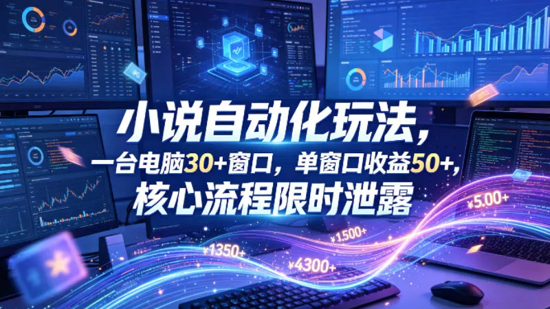 小说挂G自动化玩法，一台电脑30+窗口，单窗口收益50+，核心流程限时泄露【揭秘】 - 轻创社