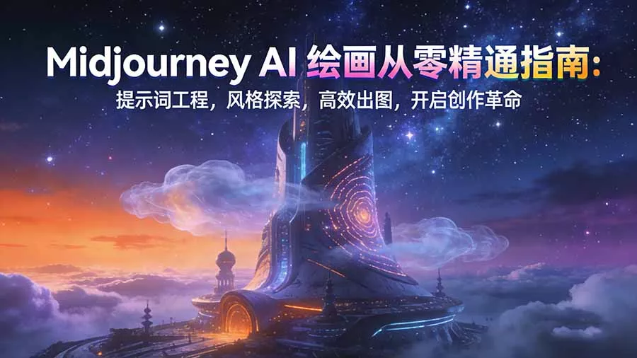 Midjourney AI绘画从零精通指南：提示词工程，风格探索，高效出图，开启创作革命 - 轻创社