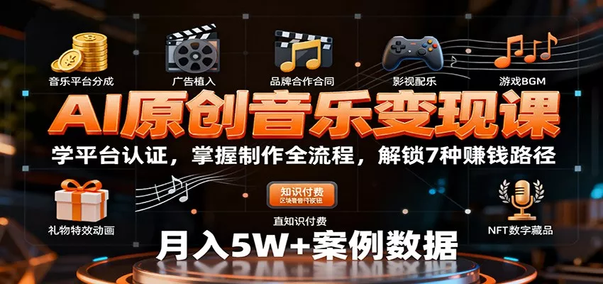 AI原创音乐变现课：学平台认证，掌握制作全流程，解锁7种赚钱路径 - 轻创社
