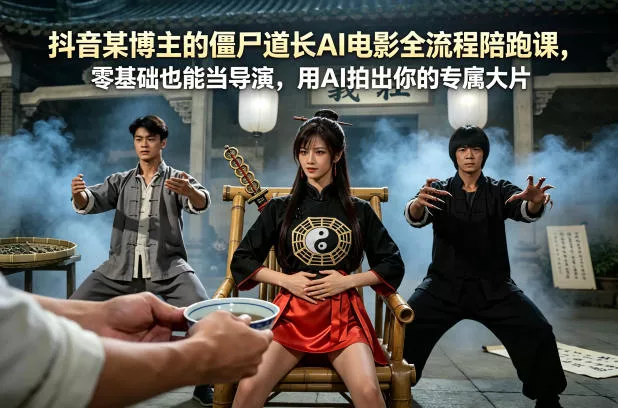 抖音某博主的僵尸道长AI电影全流程陪跑课，零基础也能当导演，用AI拍出你的专属大片 - 轻创社