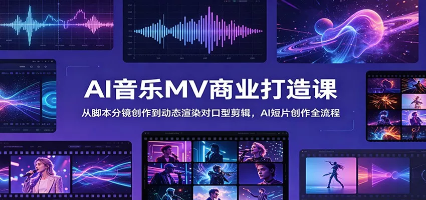 AI音乐MV商业打造课：从脚本分镜创作到动态渲染对口型剪辑，AI短片创作全流程 - 轻创社