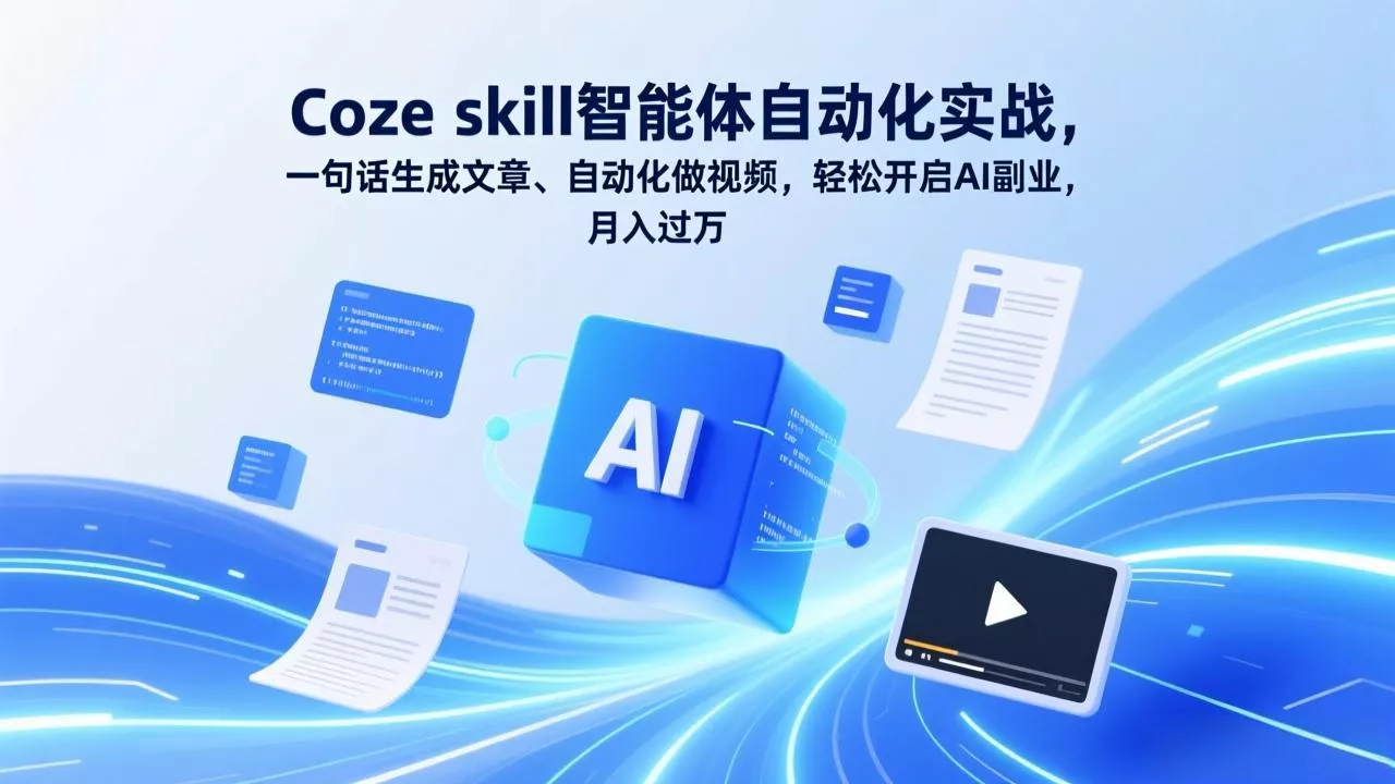 Coze skill智能体自动化实战，一句话生成文章、自动化做视频，轻松开启AI副业，月入过万 - 轻创社