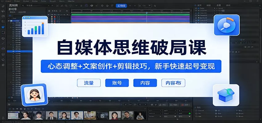 自媒体思维破局课：心态调整+文案创作+剪辑技巧，新手快速起号变现 - 轻创社