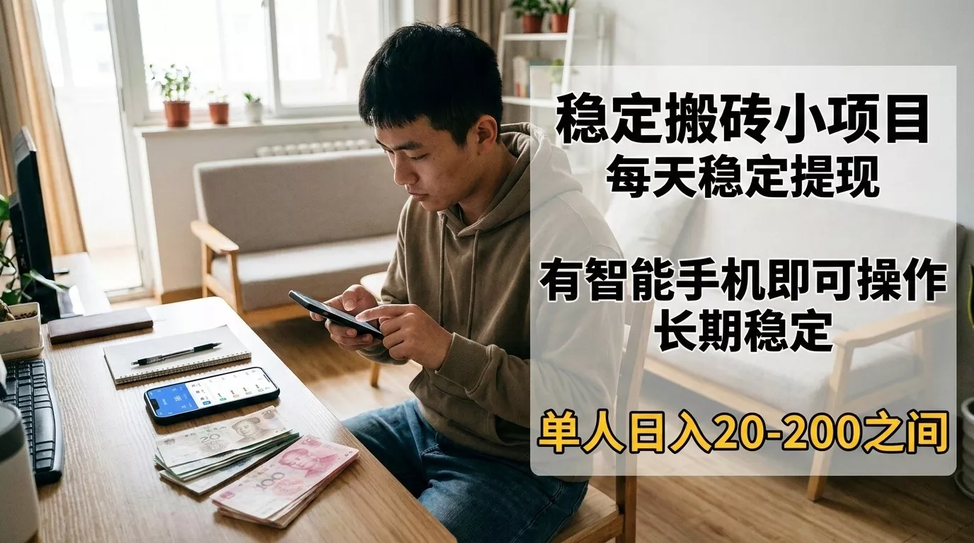 稳定搬砖小项目，每天稳定提现，有智能手机即可操作 - 轻创社