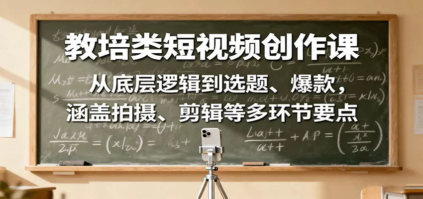 教培类短视频创作课：从底层逻辑到选题、爆款，涵盖拍摄、剪辑等多环节要点 - 轻创社