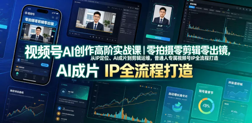 视频号AI创作高阶实战课｜零拍摄零剪辑零出镜，从IP定位、AI成片到剪辑运维，普通人专属视频号IP全流程打造 - 轻创社