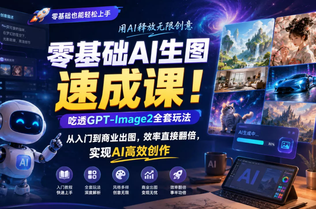 零基础AI生图速成课！吃透GPT-Image2全套玩法，从入门到商业出图，效率直接翻倍，实现AI高效创作 - 轻创社