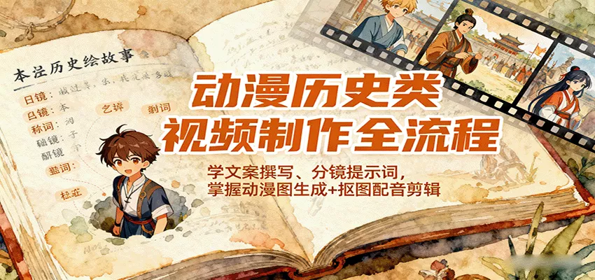 动漫历史类视频制作全流程，学文案撰写、分镜提示词，掌握动漫图生成+抠图配音剪辑 - 轻创社