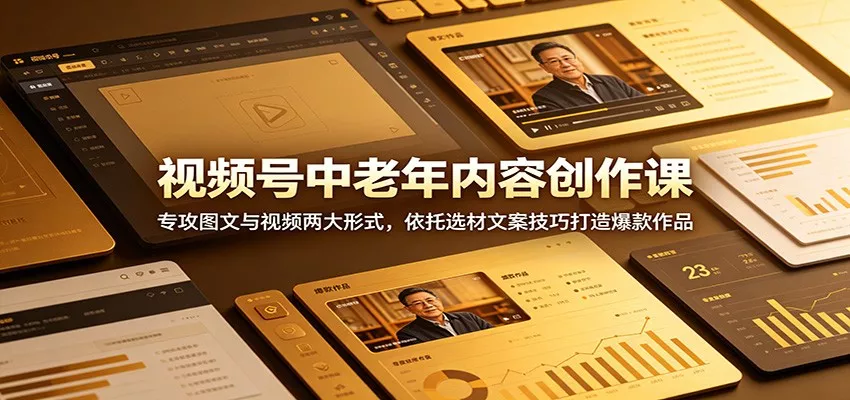 视频号中老年内容创作课：专攻图文与视频两大形式，依托选材文案技巧打造爆款作品 - 轻创社