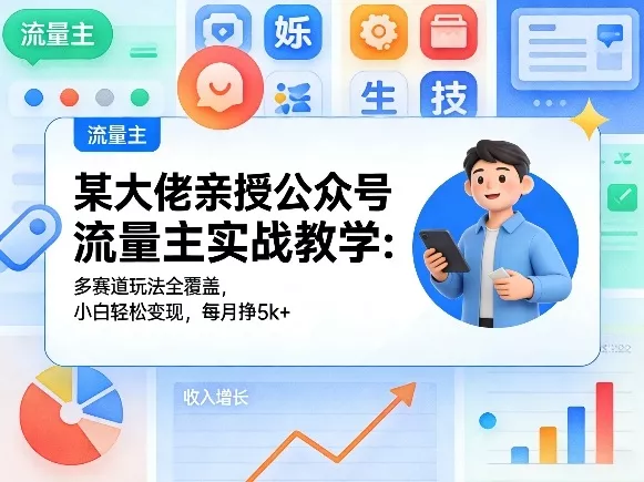 某大佬亲授公众号流量主实战教学：多赛道玩法全覆盖，小白轻松变现，每月多挣5k+ - 轻创社