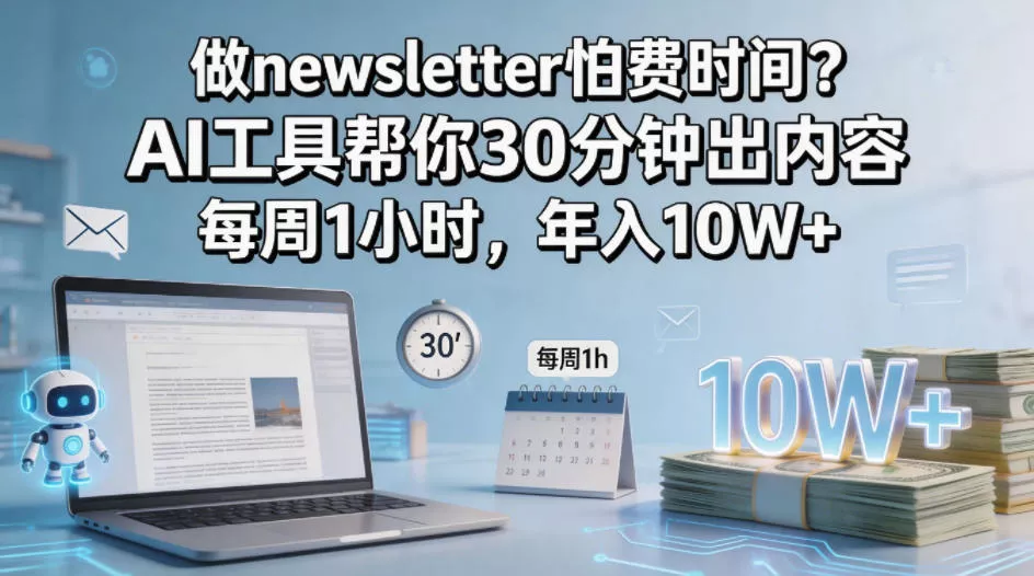 做newsletter怕费时间？AI工具帮你30分钟出内容，每周1小时，年入10W+！【原创双语字幕】 - 轻创社
