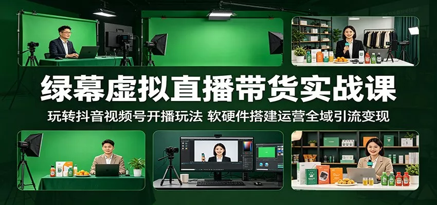 绿幕虚拟直播带货实战课：玩转抖音视频号开播玩法，软硬件搭建运营全域引流变现 - 轻创社