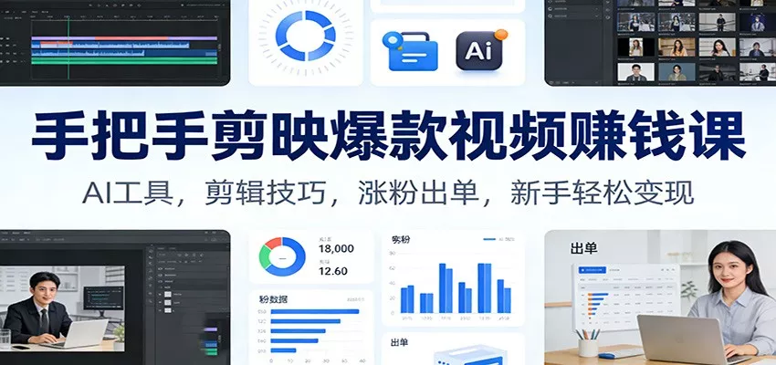 手把手剪映爆款视频赚钱课：AI工具，剪辑技巧，涨粉出单，新手轻松变现 - 轻创社