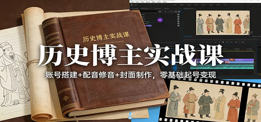 历史博主实战课：账号搭建+配音修音+封面制作，零基础起号变现 - 轻创社
