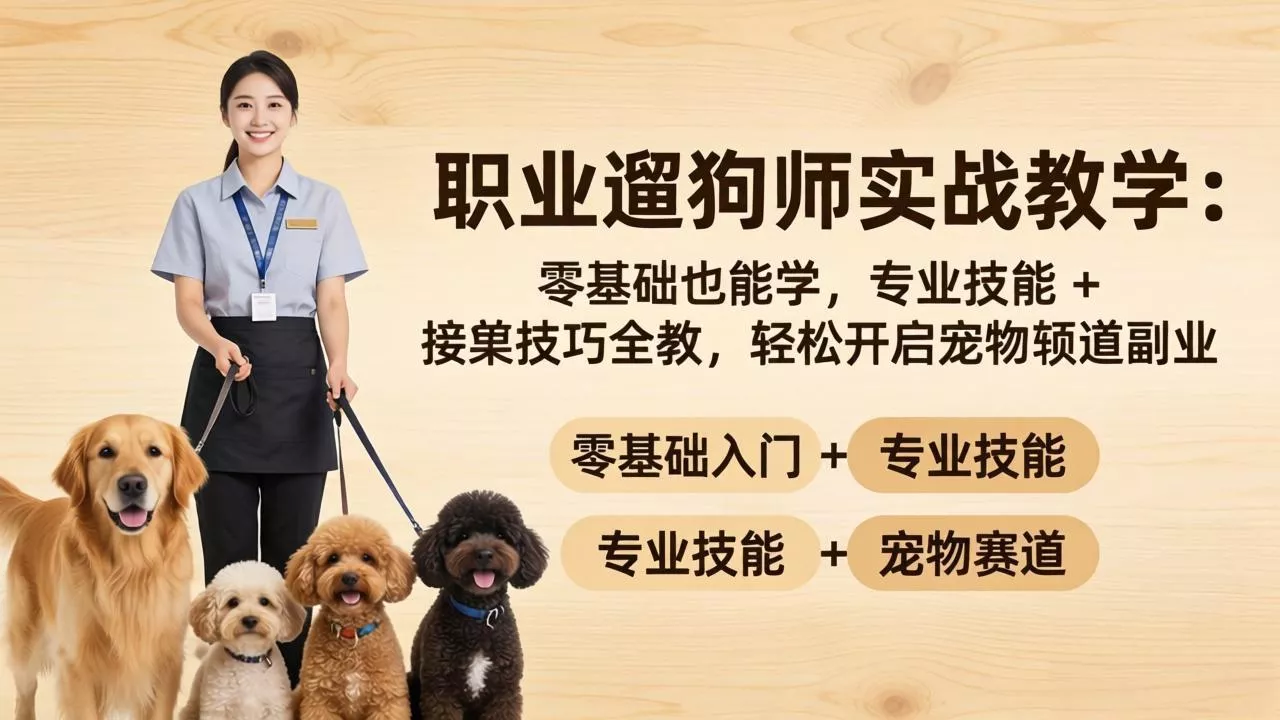 职业遛狗师实战教学：零基础也能学，专业技能 + 接单技巧全教，轻松开启宠物赛道副业 - 轻创社