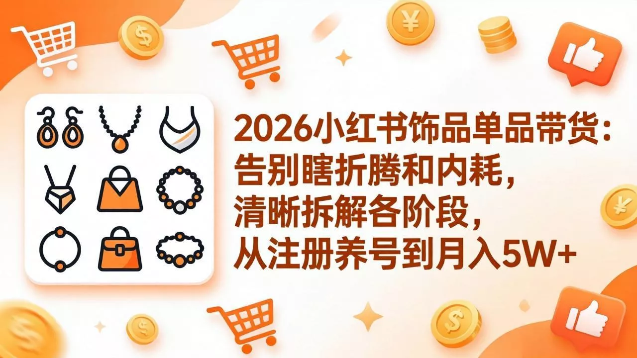 2026小红书饰品单品带货:告别瞎折腾和内耗,清晰拆解各阶段,从注册养号到月入5W+ 2026小红书饰品单品带货:告别瞎折腾和内耗,清晰拆解各阶段,从注册养号到月入5W+