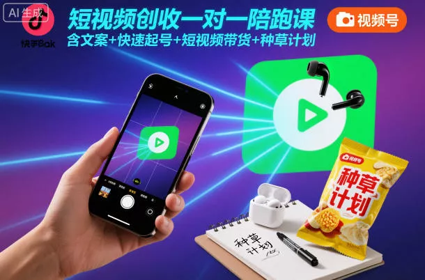 短视频创收一对一陪跑课，含文案+快速起号+短视频带货+种草计划 - 轻创社