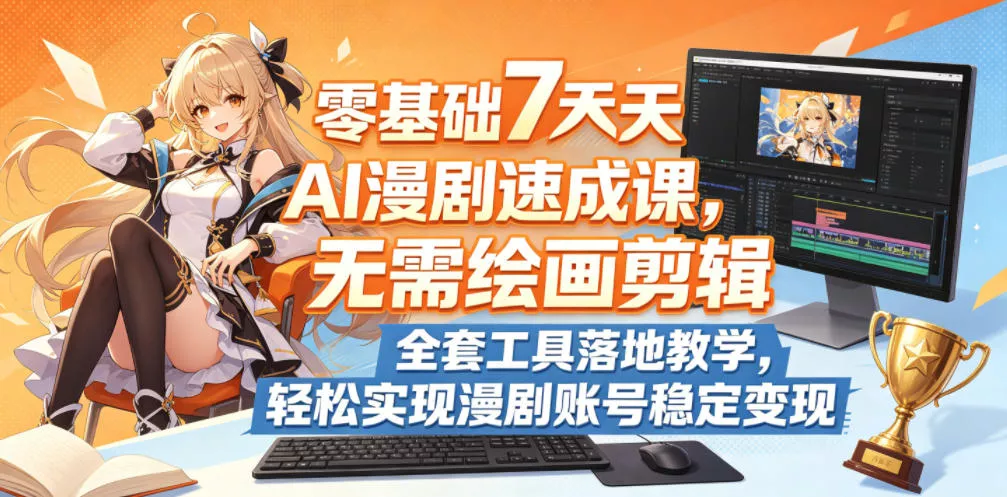 零基础7天AI漫剧速成课，无需绘画剪辑，全套工具落地教学，轻松实现漫剧账号稳定变现 - 轻创社