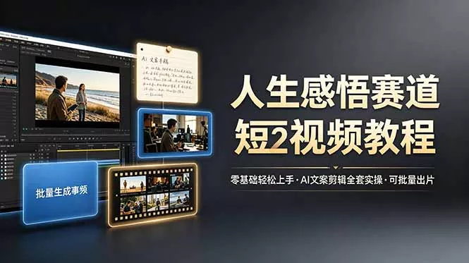 人生感悟赛道短视频教程，零基础轻松上手，AI文案剪辑全套实操可批量出片 - 轻创社