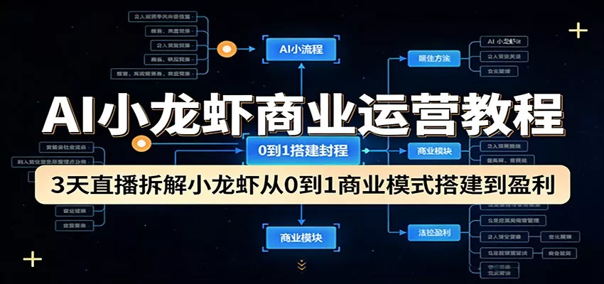 AI小龙虾商业运营教程:3天直播拆解小龙虾从0到1商业模式搭建到盈利 - 轻创社
