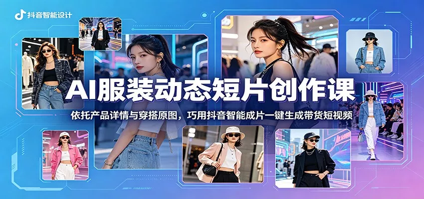 AI服装动态短片创作课：依托产品详情与穿搭原图，巧用抖音智能成片一键生成带货短视频 - 轻创社