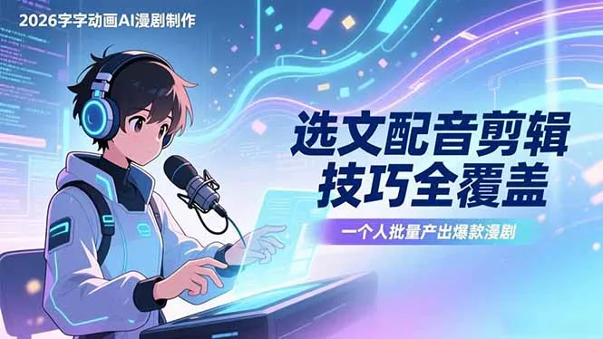 2026字字动画AI漫剧制作-1期，选文配音剪辑技巧全覆盖，一个人就能批量产出爆款漫剧 - 轻创社