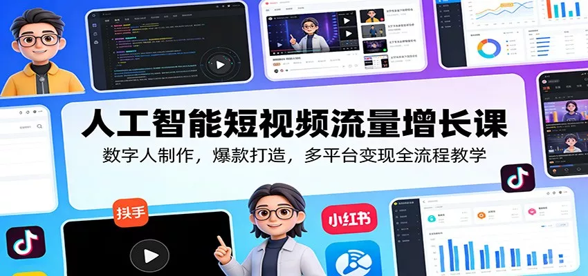 人工智能短视频流量增长课：数字人制作，爆款打造，多平台变现全流程教学 - 轻创社