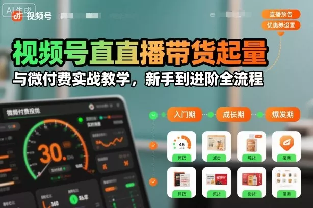 视频号直播带货起量与微付费实战教学，新手到进阶全流程 - 轻创社