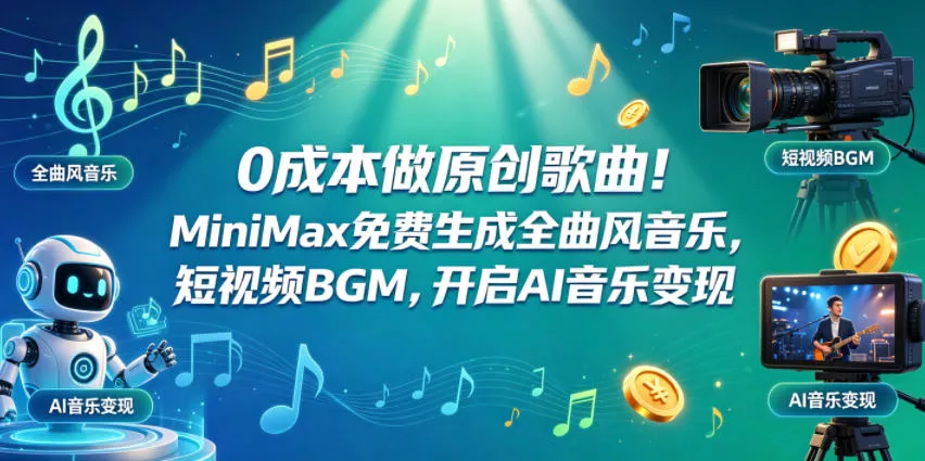 0成本做原创歌曲！MiniMax免费生成全曲风音乐，短视频BGM，开启AI音乐变现 - 轻创社