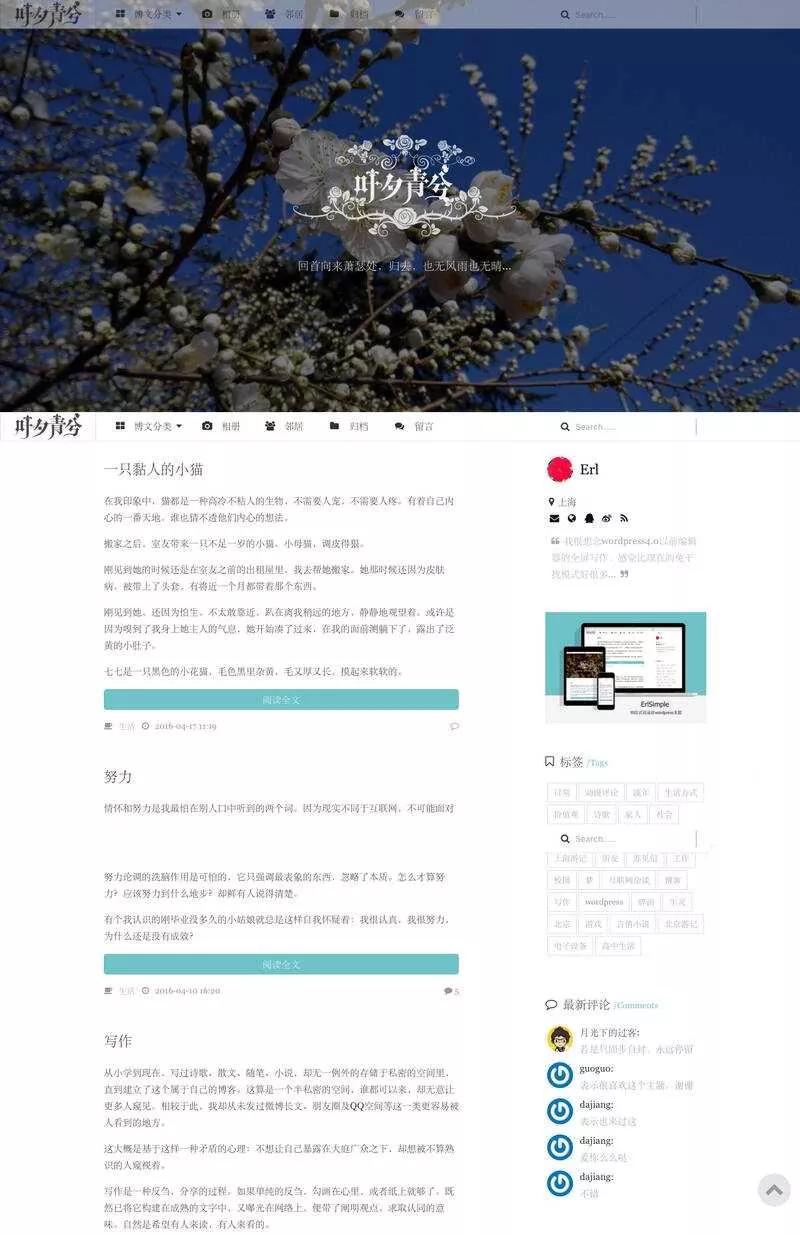 wordpress极简优秀的博客主题–ErlSimpleV1.5主题 - 轻创社