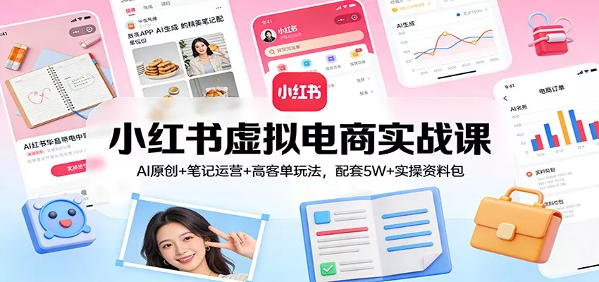 小红书虚拟电商实战课：AI原创+笔记运营+高客单玩法，配套5W+实操资料包 - 轻创社