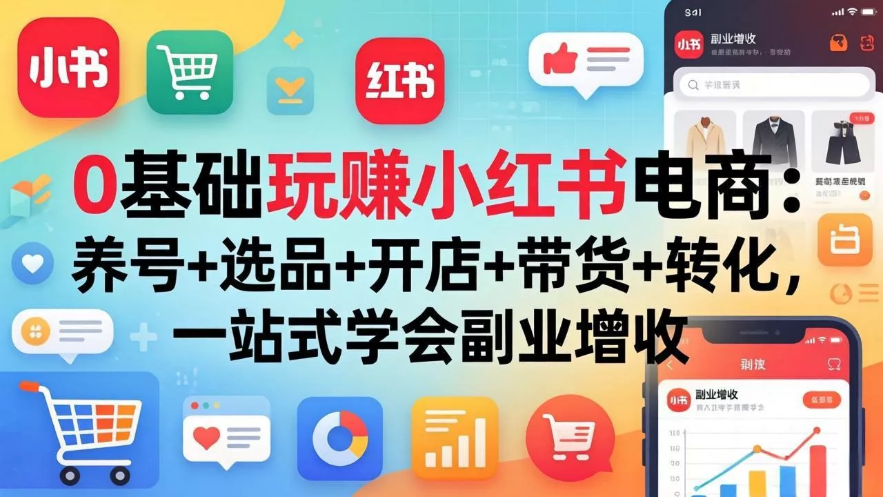 0基础玩赚小红书电商：养号+选品+开店+带货+转化，一站式学会副业增收 - 轻创社