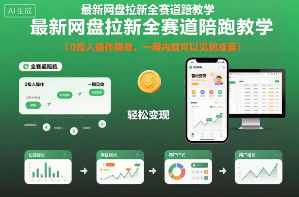 最新网盘拉新全赛道陪跑教学，0投入操作简单，一周内就可以见到成果 - 轻创社