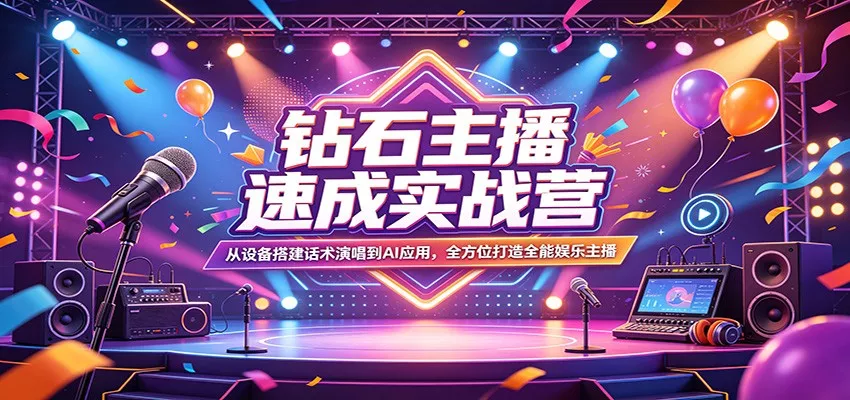 钻石主播速成实战营：从设备搭建话术演唱到AI应用，全方位打造全能娱乐主播 - 轻创社