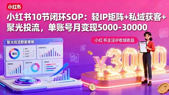 小红书10节闭环SOP：轻IP矩阵+私域获客+聚光投流，单账号月变现5000-30000 - 轻创社