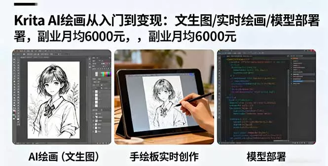 Krita AI绘画从入门到变现：文生图/实时绘画/模型部署，副业月均6000元 - 轻创社