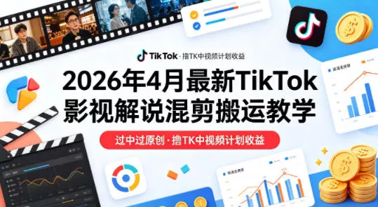 26年4月最新TikTok影视解说混剪搬运教学，过中过原创，撸TK中视频计划收益 - 轻创社